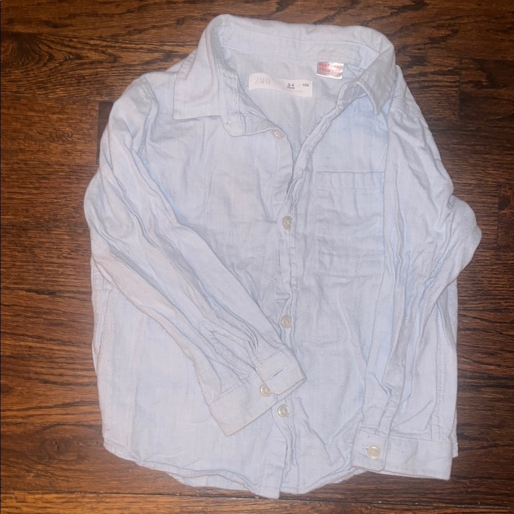 Zara Blue Button Down Shirt Classic Chambray 3-4 Years